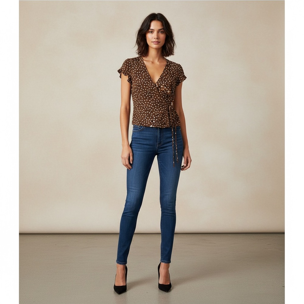 Rouje Brown Polka Dot Wrap Blouse